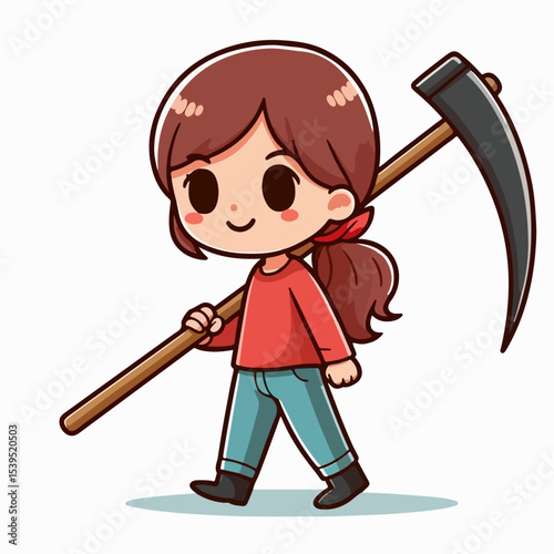 cartoon vector illustration of a person carrying a sickle