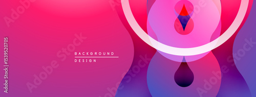 Abstract gradient design. Pink, purple hues blend smoothly. Circular shapes create modern visual impact. Minimalist background texture.
