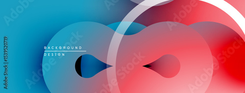Abstract design features overlapping circles. Blue transitions into red, creating dynamic visual effect. Minimalist composition, modern aesthetic.
