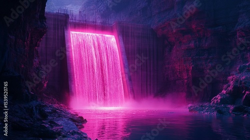 Wallpaper Mural Pink Waterfall Dam at Night Torontodigital.ca