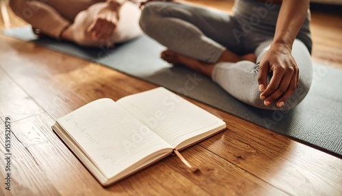 Yoga with journal, mindfulness, and home.