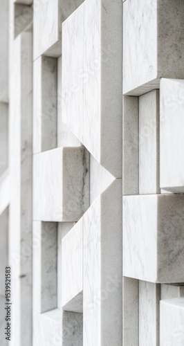Abstract architectural detail of stacked  interlocking white marble blocks