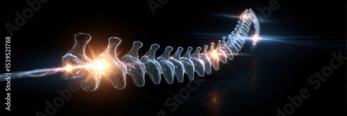 Stylized Energy Pulses Along a Spinal Line in Kinetic Style Showcasing Dynamic Motion and Vibrant Energy at Night