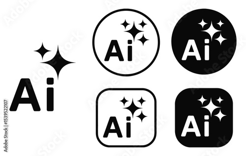 AI technology icon set for digital assistants, chat interfaces, command prompts, machine learning tools, and web apps, isolated on transparent background for design and ui development
