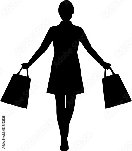 Woman Holding Shopping Bags Silhouette Vector – Transparent Background