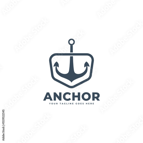 Anchor logo icon design template. Anchor line shield vector logo.