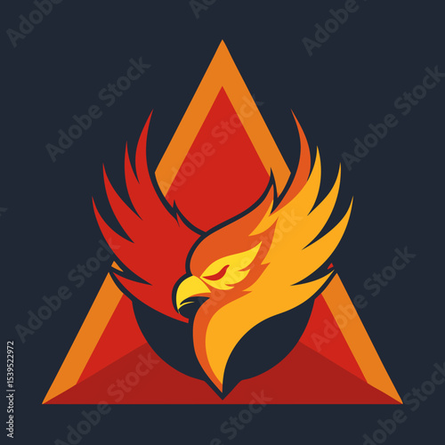 Fiery phoenix emblem within a triangle
