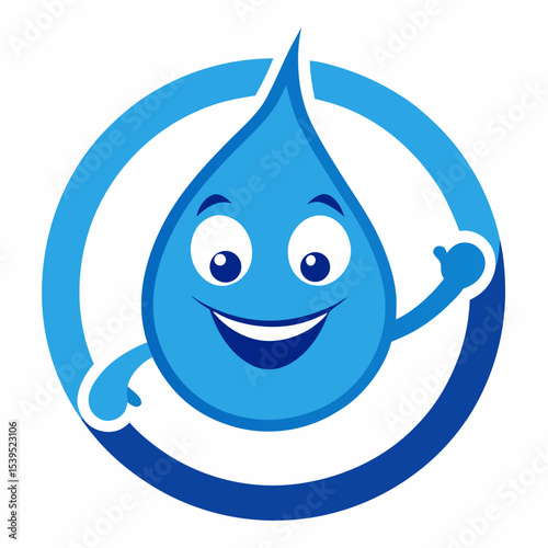 Happy water drop cartoon mascot logo