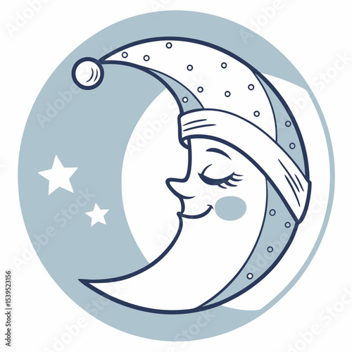 Sleeping crescent moon cartoon illustration