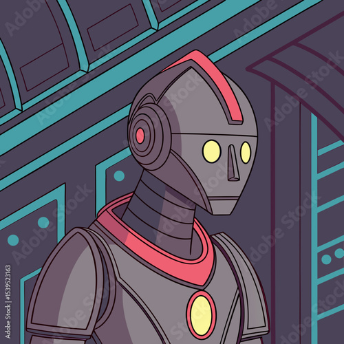 Retro futuristic robot in a sci fi setting