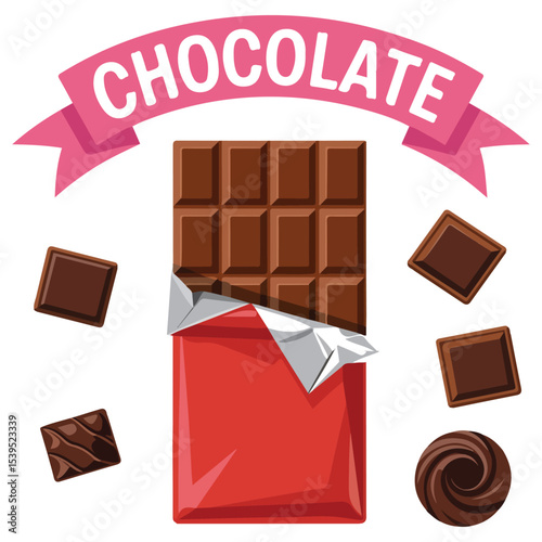 set of chocolate icons stickers isolated vector illustration on white background