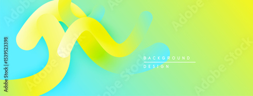 Abstract vibrant background. Smooth flowing ribbons, yellow, turquoise, green gradients create dynamic visual effect. Modern design element.