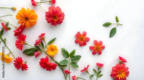 Vibrant marigold flowers on a white background, symbolizing festivity,