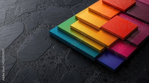 A Stunning Display of Vibrant Rainbow Colored Blocks on a Dark Surface Creating an Abstract Visual Experience