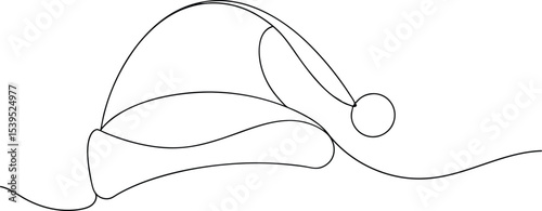Christmas Cap Linear Drawing: A minimalistic black and white line art depiction of a classic holiday Santa Claus hat, inviting you to embrace the joyous spirit of the festive season.