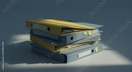 Stylized document piles and folders with shadows and minimal color coding
