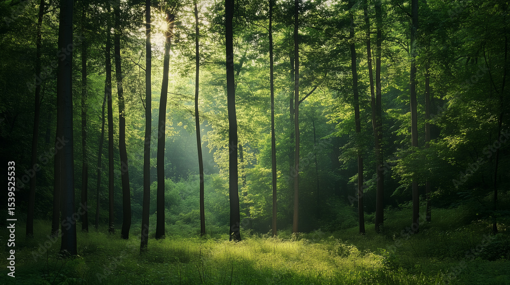 Fototapeta premium Green forest environment. Beautiful Forest