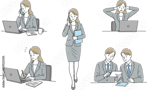 Businesswoman working on laptop, office meeting, communication, multitasking, professional teamwork, workplace activity, digital task, busy schedule, modern office, corporate woman, productivity