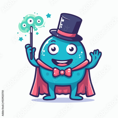 cartoon vector illustration of monster becoming a magician