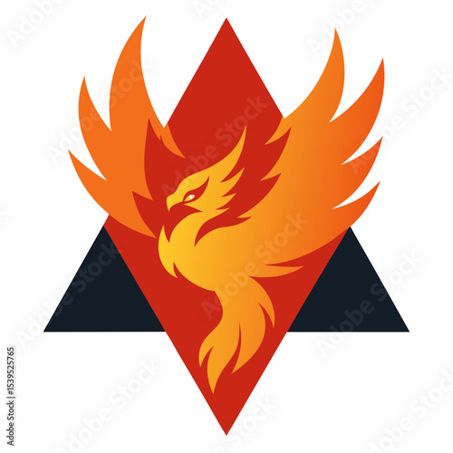 Fiery phoenix logo design in a triangle