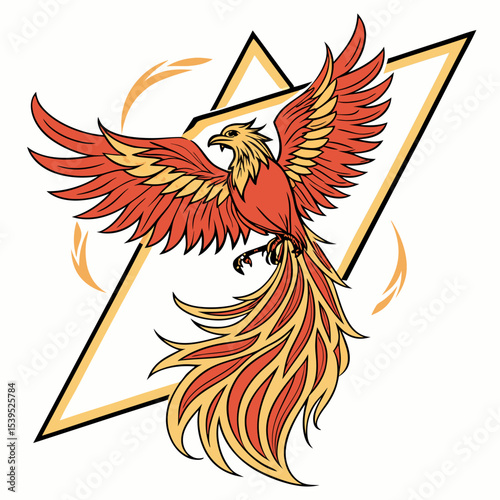 Majestic phoenix bird in geometric frame
