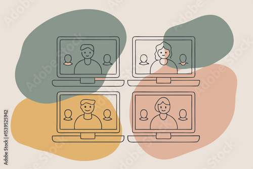 Online video conference illustration depicting remote communication and collaboration