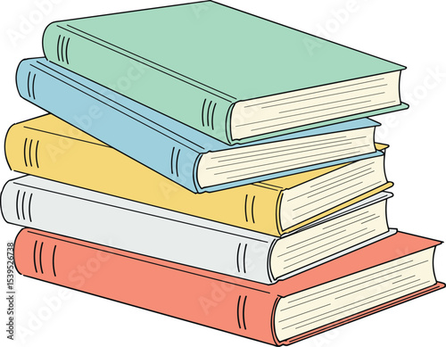 Stack of colorful hardcover books, reading education, library knowledge, literature materials, academic resources, learning concept, back to school, study books pile
