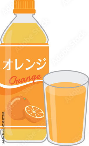 ソフトドリンク_オレンジジュース（ペットボトルとグラス）