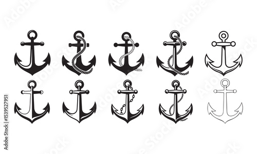 Set of anchor silhouette icon vector illustration