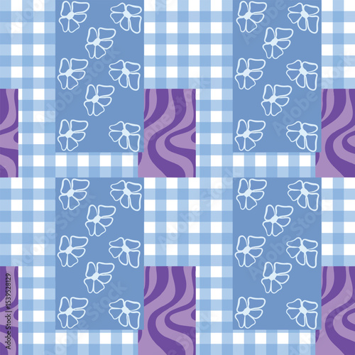 seamless floral pattern with blue and purple background