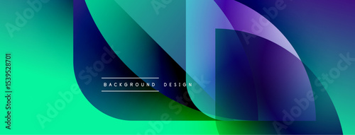 Abstract gradient shapes overlap. Teal, blue, purple hues blend smoothly. Text reads background design centrally positioned. Modern visual composition.