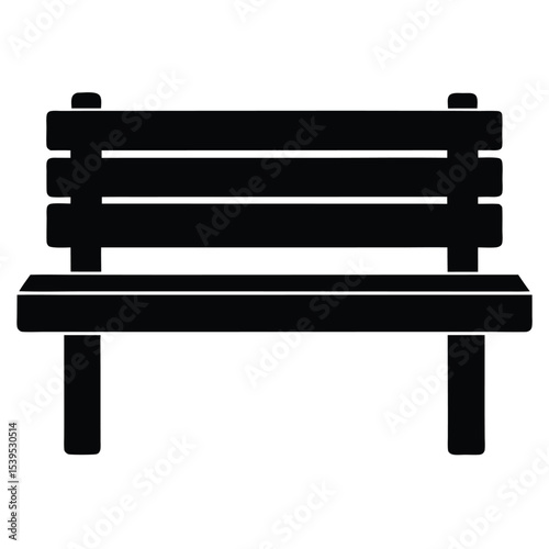 A simple black wooden bench isolated on white background