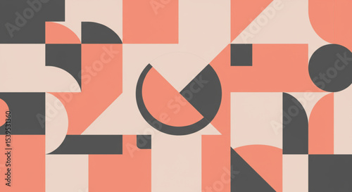 Dynamic & Playful: A dynamic composition of geometric shapes—rectangles, squares, and perfect circles—in the style of modern Scandinavian abstract art.