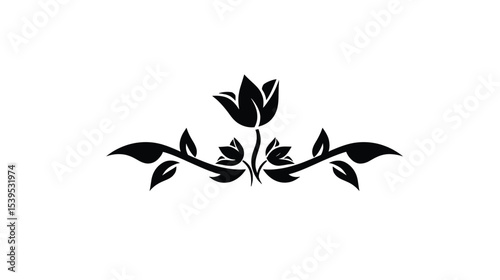 Elegant Floral Design: Black and White Tulip Branch Illustration