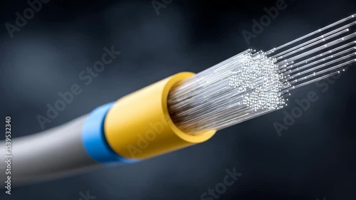 Fiber Optic Cable Close-up: A high-definition photograph showcases the intricate detail of a fiber optic cable. This image is a visual symphony of technology and data.