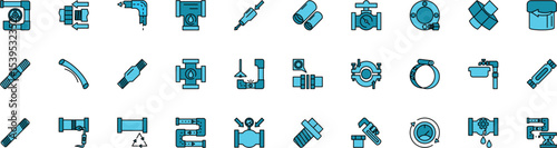 pipe and fitting blue color icon pack