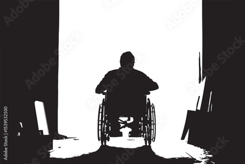 silhouette of a man in wheelchair, wheelchair, silhouette, vector, disabled, child, illustration, cartoon, wheel, horse, people, bike, carriage, old, vintage, elderly, person, sitting, care, woman, me