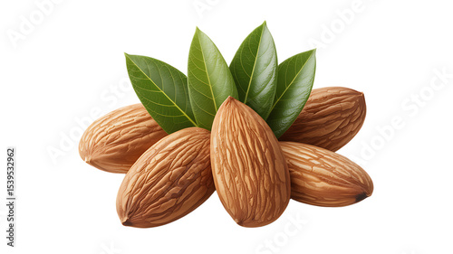 Almond Nuts With Leaves Isolated
