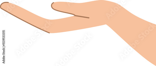 An cartoon hand showing an open palm for giving or receiving something. Concept of sharing and offering.