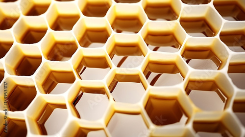 Layered honeycomb structure made of white ceramic tiles, glossy surfaces with sharp lighting reflections, full-frame composition