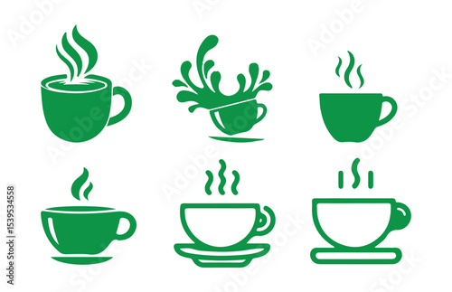 Green coffee cup icon silhouette style vector minimal art illustration eps 10
