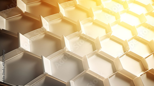 Luxurious white hexagonal mesh with alternating matte and glossy surfaces, minimal shadows with soft light illuminating from the top right, full frame symmetry