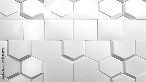 Luxury tiled white hexagon pattern with engraved lines between tiles, glossy ceramic finish and uniform full-frame symmetry