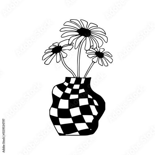 groovy flowers in wavy checkered vase
