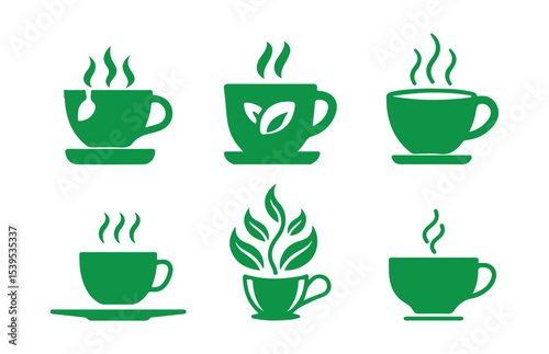 Green coffee cup icon silhouette style vector minimal art illustration eps 10