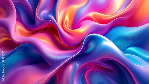 Abstract flowing gradients with glossy reflections and fractal edges, forming dynamic color harmonies as if dancing to music. Ideal for modern art, motion design, or digital backgrounds