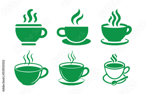 Green Coffee cup vector icon set. Cups of coffee tea symbol collection. silhouette style vector minimal art illustration