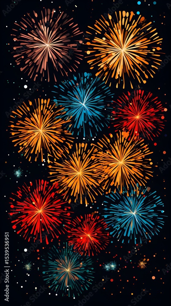 Fototapeta premium Festive Fireworks Display in Night Sky Celebration Party Holiday Event