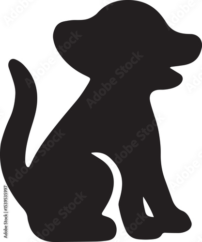 Black silhouette of a sitting dog with a composed stance, great for pet-related designs, canine logos, or illustrations, providing a serene and versatile image for commercial or personal use