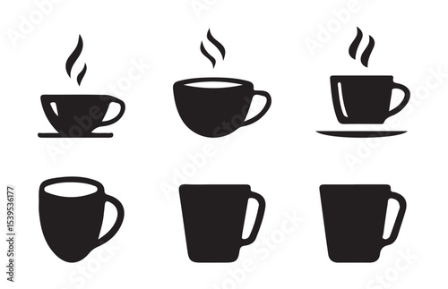black tea and coffee cup and teapot silhouette. Vector illustration eps 10